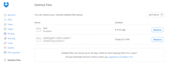 Dropbox Review recovery system