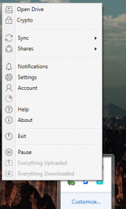 pCloud taskbar
