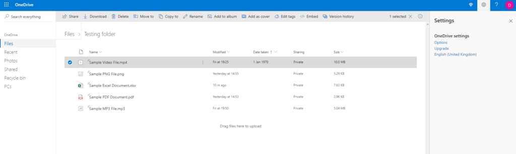 Microsoft OneDrive review Interface