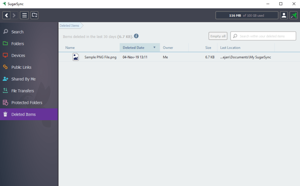 SugarSync Review Deleted Files