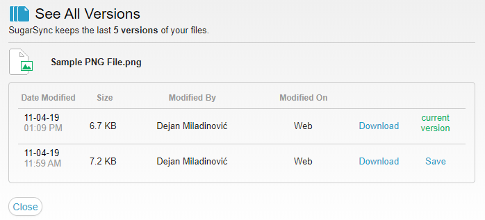 SugarSync Review File Versions