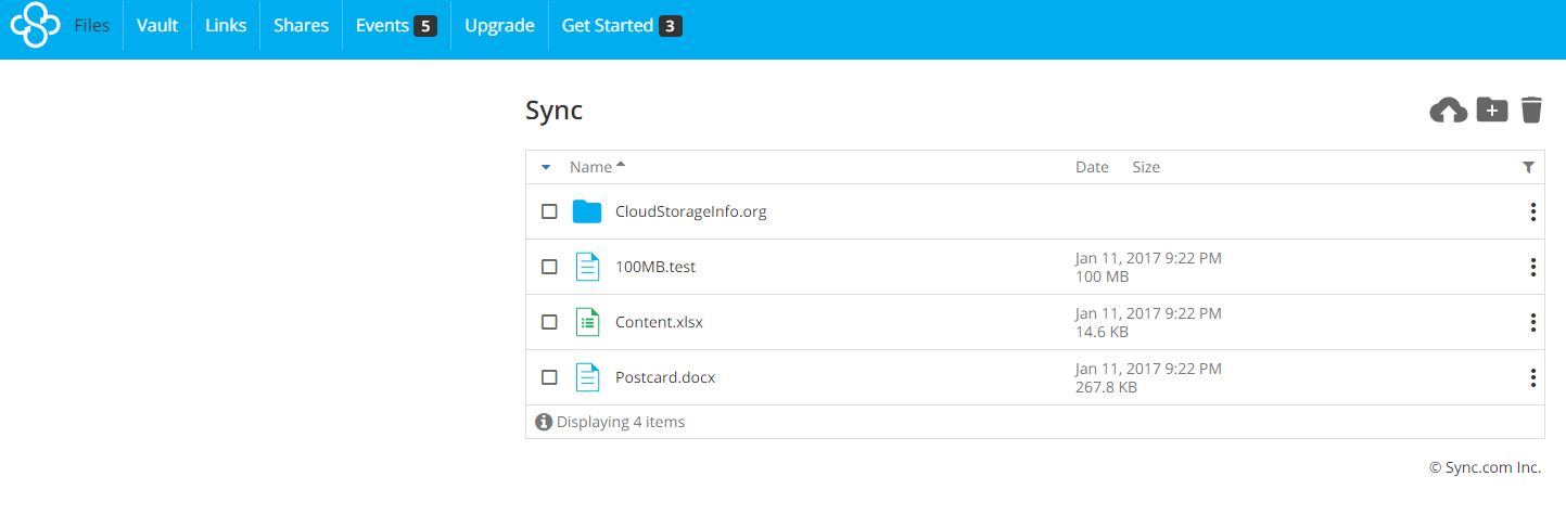 Giao diện đánh giá Sync.com