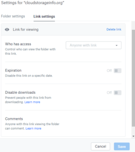 Dropbox Share Settings