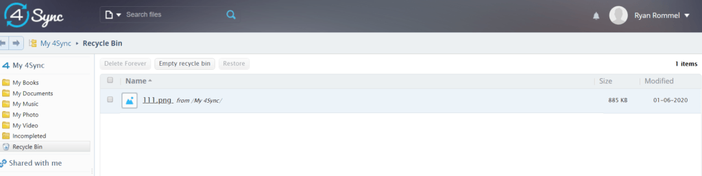 4Sync Review - Recycle Bin