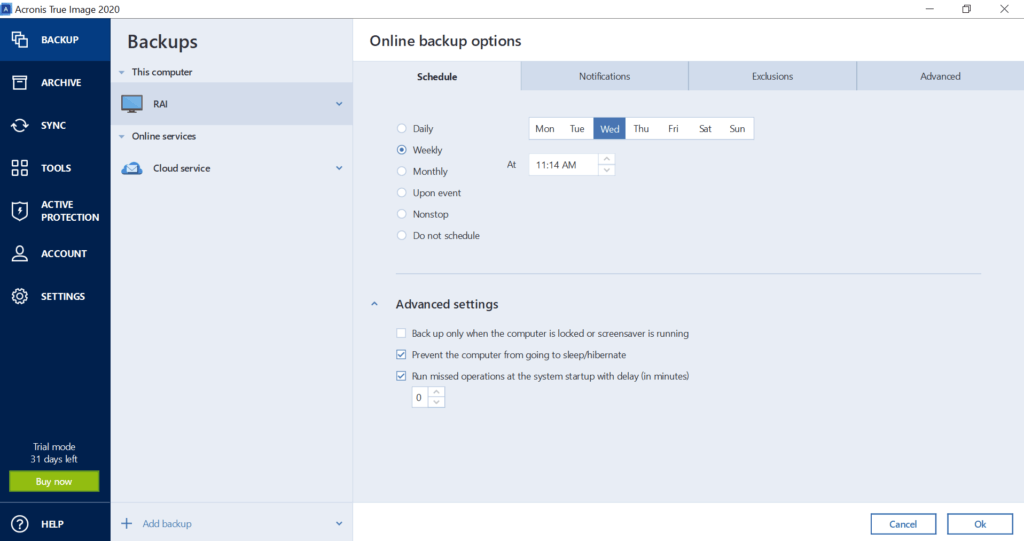 scheduler issue acronis true image