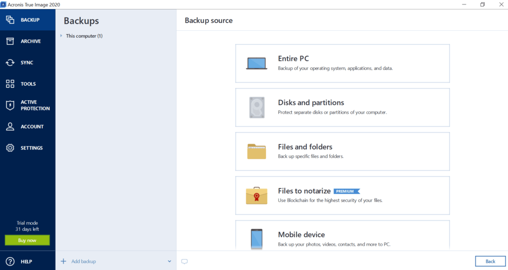 Acronis True Image Review - Backup Source