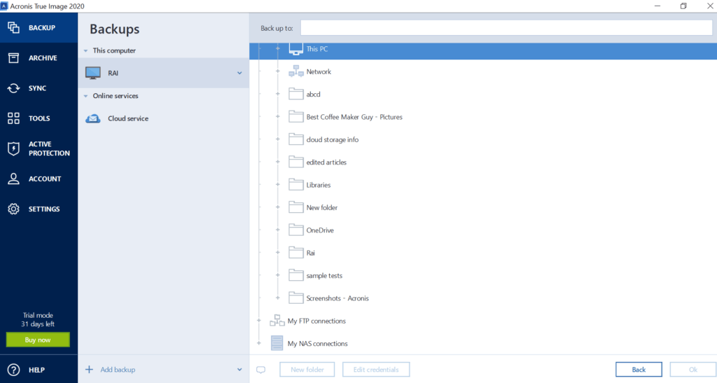 Acronis True Image Review - FTP and NAS