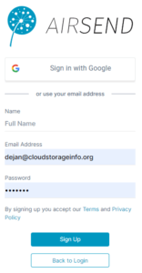 AirSend Review Sign-up
