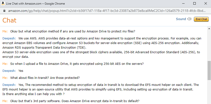 Amazon Drive Review Live chat 1