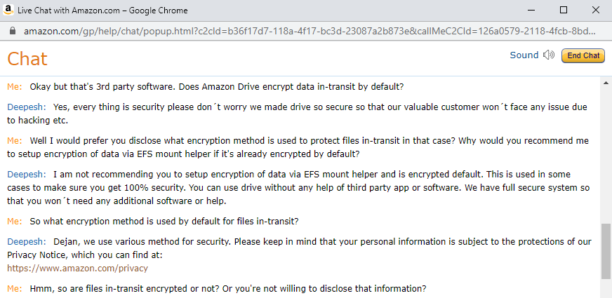 Amazon Drive Review Live chat 2