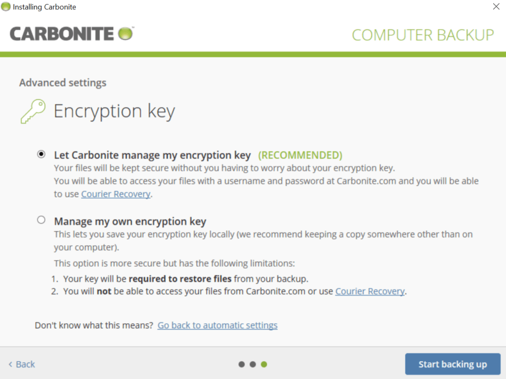 Carbonite Review - Advanced Settings During Installation 2