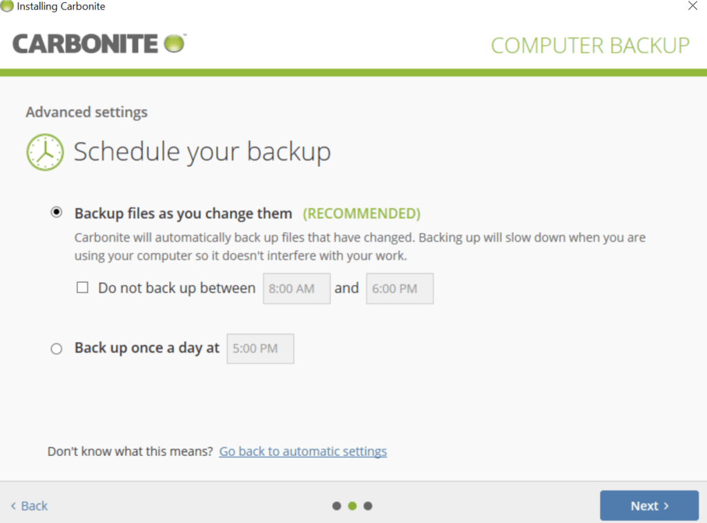 Carbonite Review - Backup Schedule