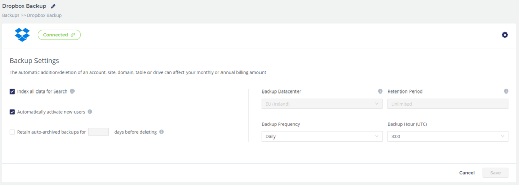 CloudAlly Review Dropbox Backup Settings