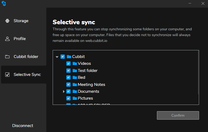 Cubbit Review Selective Sync