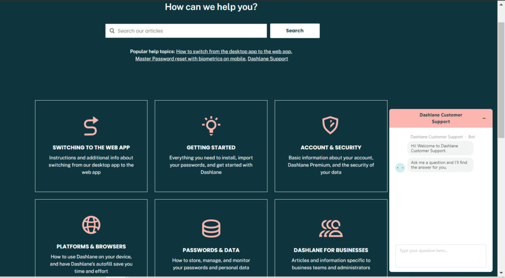 Dashlane Review - Online Support 1