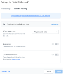 Dropbox Review Link Share Settings