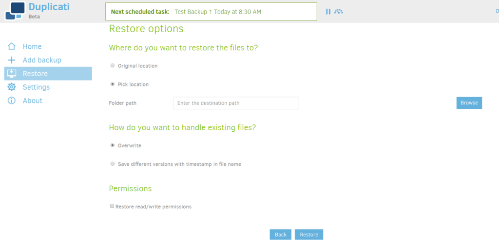 Duplicati Review - restoration 2