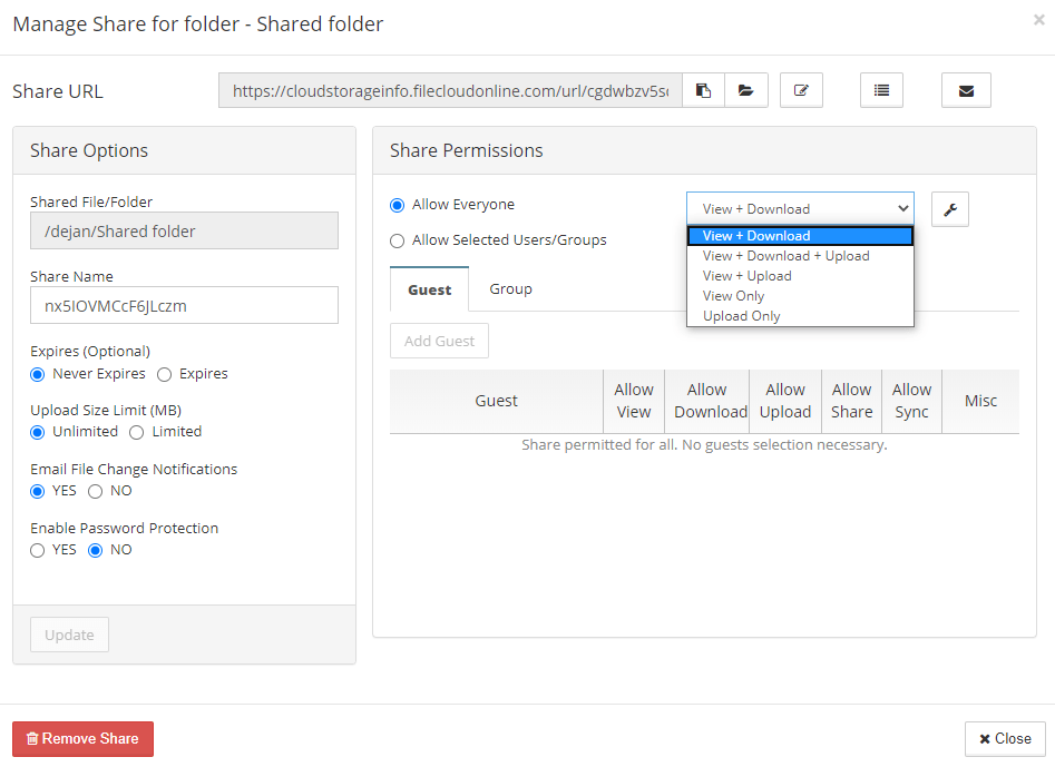 FileCloud Review Share a folder