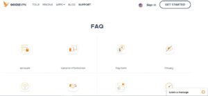 GOOSE VPN Review - Support 1