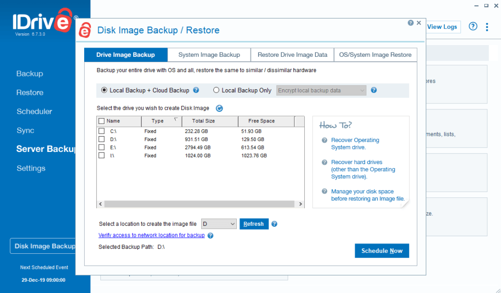 how to install idrive for local backup