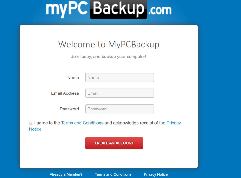 MyPCBackup Review - Registration 1