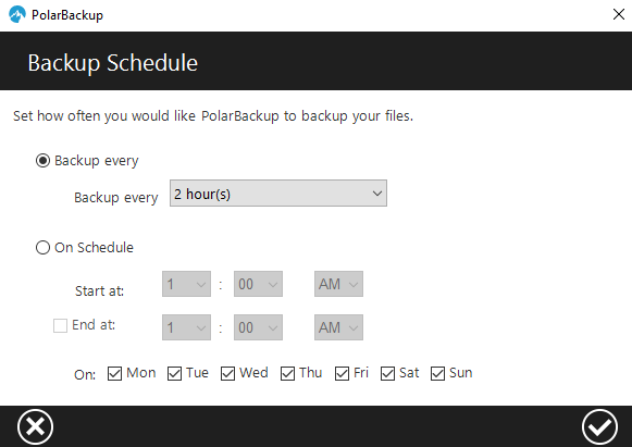 Polar Backup Review Backup Schedule