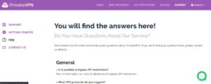 PrivateVPN Review - Support 1