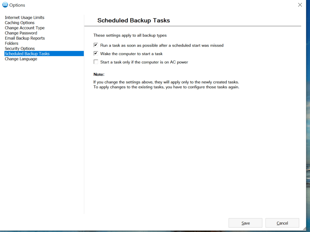 SOS Online Backup Review - Scheduled Backup Tasks
