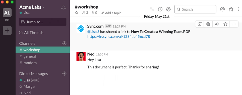 Sync.com Review Slack Integration