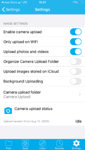 Sync.com app automatic camera upload