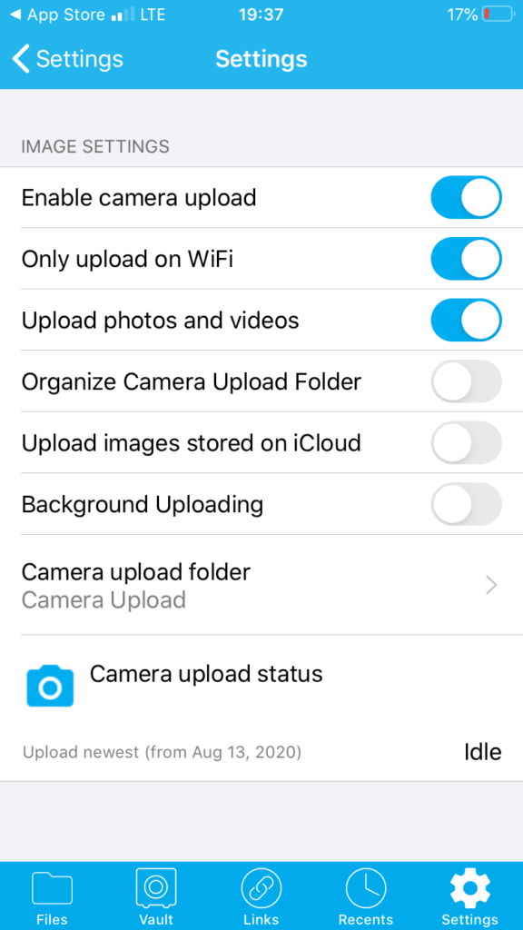 Sync.com app automatic camera upload