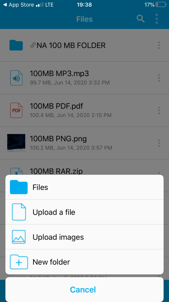 Sync.com app upload a file