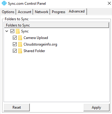 Sync.com vs pCloud Sync.com Selective Sync