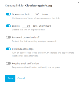 Tresorit Review Link Settings